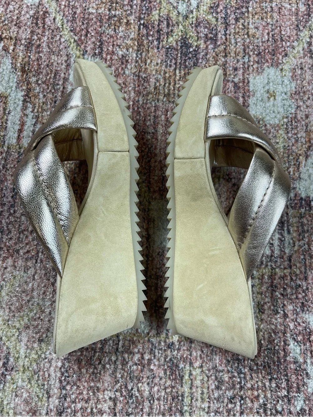 Pedro Garcia Florina Metallic Crisscross Platform Sandals Suede Size 41 US 10.5